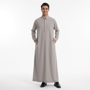 Túnica Islámica para Hombre, Thobe, Cuello Alto, Manga Larga, Largo hasta el Tobillo, Color Sólido, Vestido de Oración para Eid, Uso Diario, Túnica de Verano para Hombre, Ajuste Cómodo - Product Image 3