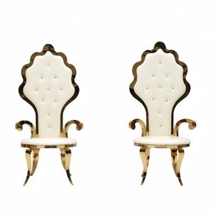 Chaises de banquet en acier inoxydable de luxe pour la location de fêtes, chaises de salle à manger, chaises de banquet dorées et blanches, vente en gros - Product Image 2