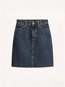 Minifalda vaquera azul oscuro de cintura alta, estilo vintage, lavada, ajustada, informal. - Product Image 4