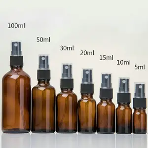 Botol kaca perawatan tubuh, penyebar minyak esensial kosong 100ml 50ml 30ml 20ml 15ml 10ml 5ml Amber