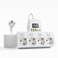 Multiprise 10 en 1, 4 prises AC, ports USB, protection contre les surcharges, prise EU 180 °   Support mural rotatif flexible pour cordon