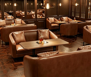 Meubles de bar <span class=keywords><strong>vintage</strong></span> de qualité commerciale, chaises en cuir de luxe avec tables en bois pour bar à whisky et club - Product Image 3