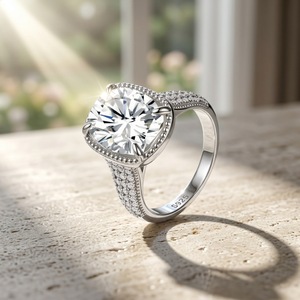 Anillo de Halo de Plata de Ley S925 con Moissanita de Corte Cojín para Mujer, Anillo de Compromiso de Lujo, Regalo Conmemorativo, Anillo de Dedo para Dama - Product Image 5