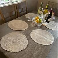 Set de 4 dessous-de-plat en PET tressé beige clair – Bordure dentelle, antidérapant, résistant à la chaleur, écologique, pour restaurant