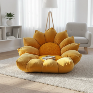 Sofa Lantai Beludru Bunga Matahari Kuning, Kursi Bean Bag Santai Bentuk Bunga, Furnitur Rumah Nyaman, Alas Tatami Bulu Besar - Product Image 5