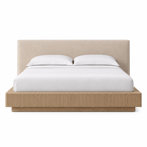 Cama Moderna de Plataforma de Roble Macizo con Cabecera Tapizada, Tamaño Queen, Muebles Minimalistas para Dormitorio de Indonesia - Product Image 5