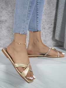 Ladies Plus Size Twisted Strap Sequin Flat <b>Sandals</b> Fashion Temperament All Match Beach <b>Party</b> Daily Walking Footwear - Product Image 5