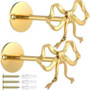 Metal Bow Curtain <b>Hooks</b> Warm <b>Gold</b> <b>Wall</b> Mounted Easy Install Novelty <b>Hooks</b> - Product Image 3