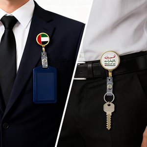 Porte-badges rétractables personnalisés Émirats Arabes Unis, porte-cartes d'identité en métal émaillé avec drapeau national, clips rétractables, cadeau souvenir Moyen-Orient, faible MOQ, réponse rapide - Product Image 5