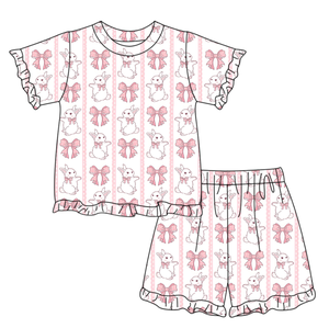 GSSO3343 Conjunto de verano para niña, personalizado, con estampado de gansos, lazos y flores rosas, para niñas activas, venta al por mayor - Product Image 4