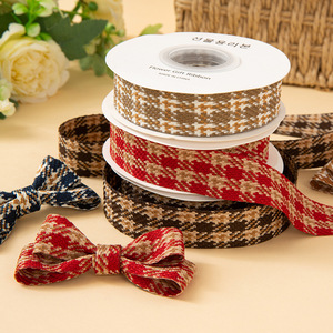 Cinta de Lino de 2.5cm x 50 Yardas con Diseño de Pata de Gallo Bicolor para Manualidades, Decoración de Flores para el Cabello, Ramos, Sombreros y Zapatos - Product Image 1