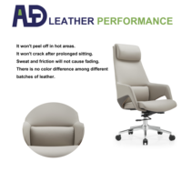 Chaise de bureau de direction Aston moderne de luxe ergonomique à dossier haut en cuir véritable, réglable en hauteur, pivotante, chromée, pour hôtel et chambre