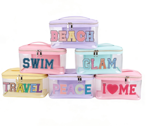 Grande Trousse de Maquillage Portable en PVC Grande Capacité pour Sac de Voyage, Design Tendance avec Logo, Rangement Transparent et Broderie, Fermeture Éclair - Product Image 1