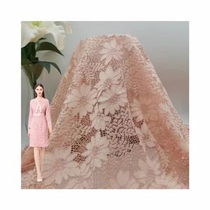 2024新しいファッションエレガントな下着レース生地ブレンドコットンナイロンピンクフローラルジャカードメッシュレース生地女性のドレス - Product Image 1
