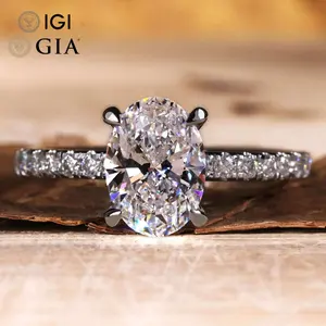 Custom Gia Igi Gecertificeerd Cvd Lab Gekweekt Diamant Echt Goud Ovaal Gesneden Verlovingsring 1 2 3 CT 2CT Sieraden Voor Vrouwen