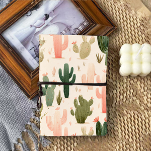 สมุดโน๊ตแฮนด์เมด A6วินเทจแบบผูกปิด160หน้าเหมาะสำหรับเป็นของขวัญสำหรับนักสะสมไวนิลลายกระบองเพชรและพืชทะเลทราย - Product Image 3