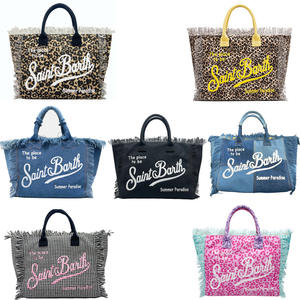 Borsa a Tracolla in Denim Stile Europeo e Americano, Grande Capacità, Borsa a Mano in Tela a Righe con Nappine alla Moda per Donne - Product Image 2