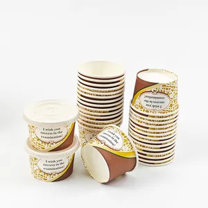 Copo de papel biodegradável para sorvete de iogurte, copo descartável personalizado de 4 onças, recipiente de papel para embalagem de sorvete de iogurte de 16 onças