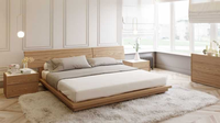 Lit plateforme scandinave en chêne massif sculpté à la main, mobilier de chambre nordique, lit double moderne et simple avec rangement, luxe