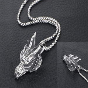 Nuevo grifo personalizado para hombres al por mayor, colgante de acero inoxidable, cabeza de Lobo, collar Punk, joyería - Product Image 4