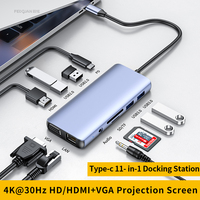 FEIXUAN Personalizar USB C Hub 11 en 1 Estación de acoplamiento con HDM 1 * VGA, 2 * USB 3,0/USB2.0 * 2/SD/Lector de tarjetas TF/Ethernet/100W PD/3,5mm