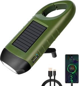 Hand Crank Solar Dynamo Flashlight <b>Rechargeable</b> Output Emergency <b>LED</b> Mini Keychain Snap Clip Backpack Flashlight Outdoor Camping - Product Image 1