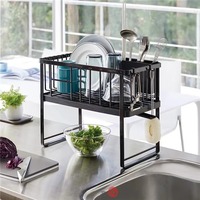 Égouttoir à vaisselle double couche mobile en métal pour plan de travail de cuisine, égouttoir à vaisselle à 2 voies pour évier, rangement pour baguettes/tasses