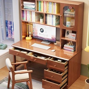 โต๊ะเรียนไม้เนื้อแข็งพร้อมชั้นวางหนังสือโต๊ะเขียนหนังสือในตัวสำหรับนักเรียนโฮมออฟฟิศโต๊ะคอมพิวเตอร์สีขาวรุ่น 611 - Product Image 2