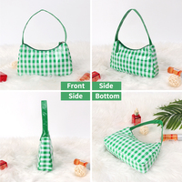 Sac sous le bras imperméable Y2K esthétique en similicuir verni vert à carreaux brillants, forme selle, petit format, avec logo personnalisé, vente en gros