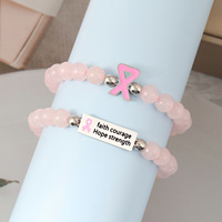 Courage positif force ruban rose promouvoir les femmes sensibilisation à la prévention du sein pierre naturelle cancer du sein carte Bracelet cadeaux