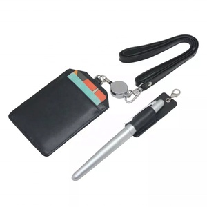 Porta Tarjetas de Identificación, Porta Credenciales de Trabajo, Cordones para Credenciales, Porta Tarjetas de Identificación de Cuero PU con Correa Elástica Retráctil para el Cuello y Porta Bolígrafos - Product Image 3