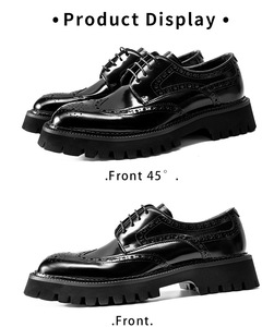 High-quality Designer Leather Shoes English-style Engraved <b>Block</b> Heel Square Toe Thick-soled Breathable Light Weight Anti-Slip - Product Image 5