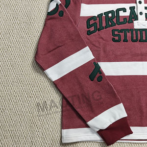 Logo con etichetta personalizzata Camicie Vintage Vintage in stile retrò con ricamo 3D con motivo <span class=keywords><strong>a</strong></span> maniche lunghe oversize con bottoni <span class=keywords><strong>Polo</strong></span> da Rugby - Product Image 4