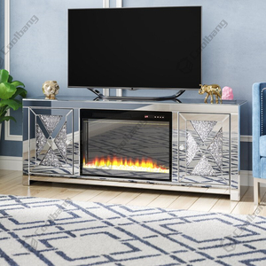Soporte de TV Moderno con Espejo y Diamantes Triturados, Chimeneas Eléctricas Decorativas con Calefactor - Product Image 3