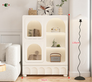 Customized French <strong>Cream</strong> Style <strong>Bookcase</strong> with Luxurious High-End Glass Door - Product Image 4