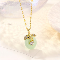 Collier rond en jade vert clair naturel en acier inoxydable pierre naturelle pierre précieuse feuille fleur collier bijoux