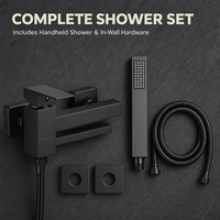 Robinet de baignoire moderne minimaliste tout en cuivre, mitigeur chaud/froid avec cartouche céramique, fixation murale, finition noire
