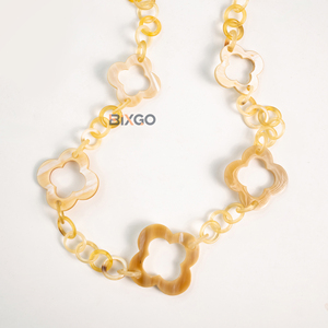 Buffalo Horn Hollow Floral Pattern Link Chain <b>Necklace</b> Trendy Unisex Unique Grain <b>Statement</b> Jewelry Premium Organic Gift - Product Image 3