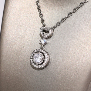 Ciondolo con diamante con design a cuore e cerchio, argento placcato oro bianco, gioielli romantici da donna per l'uso quotidiano XL641 - Product Image 1