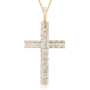 Collar Clásico de Compromiso con Colgante de Cruz y Diamante CVD Cultivado en Laboratorio, Chapado en Oro de 10K/14K/18K sobre Plata Personalizada, Cadena para Suéter, Regalo VS - Product Image 1