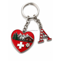Porte-clés en métal en forme de cœur avec pendentif lettre A, souvenirs personnalisés de l'alphabet suisse, vente en gros
