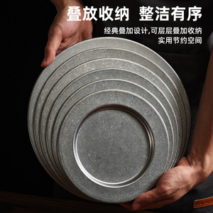 Round Gold Stainless Steel Steak Plate For Party Buffet Western Food Serving Tray Solid Color - Product Image 3