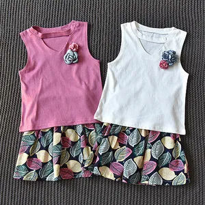 Hao Baby Girls Summer Korean Sleeveless Jacket Kid Wide-Leg Skirt Two Sets Children Body Suits