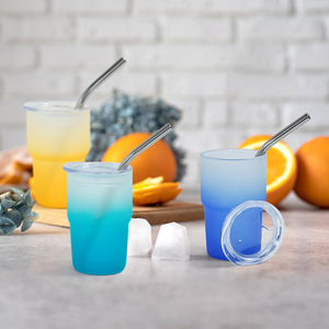Rts chúng tôi kho 60 cái/CTN 3oz Kính Gradient màu thăng hoa Frosted shotglass <span class=keywords><strong>Mini</strong></span> Tumbler với kim loại rơm nắp nhựa - Product Image 5