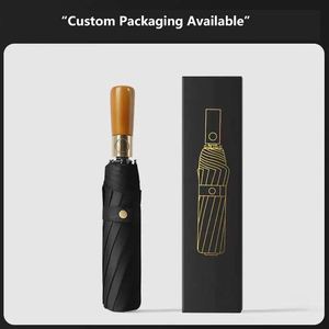 Customized 36-Bone Black Sunscreen Wooden Handle Full-Automatic <b>Large</b> Cross-Border Supply Folding Advertising <b>Umbrella</b> - Product Image 5