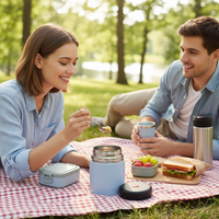 Gourde Eco Cute Design à double paroi en acier inoxydable 18/8 Récipient métallique isolé sous vide Boîte à lunch Bento Bocal de stockage des aliments