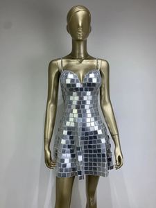 <span class=keywords><strong>Femme</strong></span> Sexy argent/or robe courte Spandex matériel miroir scène danse Costumes pour discothèque DJ chanteur Bar fête Ballet - Product Image 2