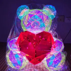 Neue Produktideen 2022 LED Licht Teddybär Geburtstags dekoration holo graphische Folie PVC Bunte Bär für Valentinstag Geschenk