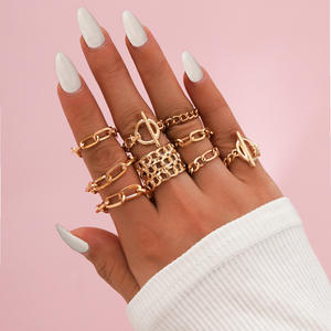 Punk Style Gold Plated Chain <b>Rings</b> Set Unisex Fashion Jewelry For Daily Party Wear - Product Image 1