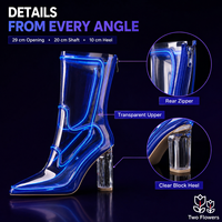 Sepatu Boots Wanita Transparan Anti Air Model Runcing Hak Tinggi 10cm Warna Biru Ungu untuk Pesta dengan Ritsleting Belakang
